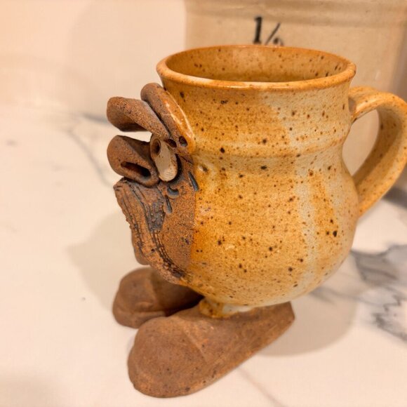 Ugly Pottery Mug Large Feet Funny Features Handcrafted Ceramic VINTAGE - Picture 9 of 9